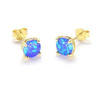 14K Yellow Gold Filled Sterling Silver 3/4/5/6MM Fire Opal Gemstone Stud Earring for Women Men, Color White - Blue - Pink - Green - Black, 6mm, Metal, simulated-opal