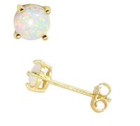 14K Yellow Gold Filled Sterling Silver 3/4/5/6MM Fire Opal Gemstone Stud Earring for Women Men, Color White - Blue - Pink - Green - Black, 4 mm, Metal, simulated-opal