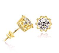 14k Yellow Gold Plated Crown CZ Solitaire Stud Earrings - 18x7mm, Unisex Small, Lead/Nickel Free | ced-39614077173862