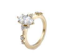 14K Yellow Gold Promise Ring, Women's Ring Moissanite 2ct Marquise Shape Yellow Gold Jewelry for Mother Size S 1/2