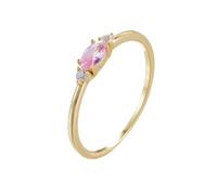 14K Yellow Gold Ring, Bride Wedding Ring Three-Stone with Oval Shape 1ct Lab Created Pink Sapphire Size S 1/2