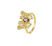 14K Yellow Gold Ring for Women, Simple Promise Rings Amethyst Butterfly Gold Jewelry with Moissanite for Mother Size L 1/2
