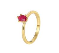 14K Yellow Gold Ring for Women, Simple Wedding Band Lab Created Ruby Solitaire Gold Jewelry with Moissanite for Fiancée Size I 1/2