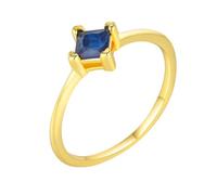 14K Yellow Gold Ring Set, The Promise Ring Simple 4 Claws with Blue Square Lab Created Sapphire Size Q 1/2