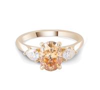 14K Yellow Gold Rings for Women, Engagement Rings 4 Prongs with Champagne Moissanite Band Yellow Gold for Proposal Wedding Promise Size S 1/2