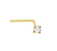 14Kt Gold Real Diamond Nose Stud 22G L-Shape Nose Ring Stud - Nose Piercing Jewelry - April Birthstone, M, Yellow Gold, White Gold, diamond