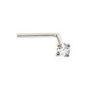 14Kt Gold Real Diamond Nose Stud 22G L-Shape Nose Ring Stud - Nose Piercing Jewelry - April Birthstone, S, Metal, diamond