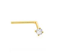 14Kt Gold Real Diamond Nose Stud 22G L-Shape Nose Ring Stud - Nose Piercing Jewelry - April Birthstone, S, Metal, diamond