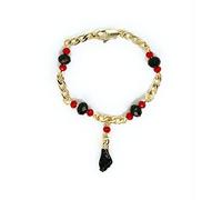 14KT GP BLACK HAND LUCKY CHARM EVIL EYE BRACELETE 5" - AZABACHE MAL DE OJOS BRAZALETE DE 5"