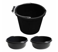 14L Builder's Bucket & 2 x Small Round Washing Up Bowls Kitchen Cleaning Storage