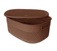 14L Litre Large Knit Basket Stackable “Brown” Knit Design Storage Basket With Lid ETC Basket Oval Shape Storage Basket Office and Home, Makeup Organiser