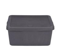 14L Litre Large Rectangular Storage Box with Lid and Integral Handle BPA Free Plastic Ribbed Design Storage Boxes Multifunctional Stackable Shelf Organiser Box 34cm X 24cm X 17cm (Bottle Grey)