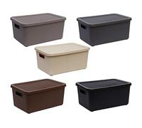 14L Litre Large Rib Box Plastic Storage Basket with Lid, Stackable and Nestable Organiser Box Cosmetics Box, Tool Box for Closet, Shelf, Shelves Home Kitchen Bathroom Storage (Any Colour)