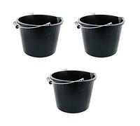 14L Litre Strong Plastic Builders Bucket 3 Gallon Multipurpose Storage Bucket Construction Bucket with Metal Handle & Spout for Cleaning Animal Feed Mixing Home & Garden (Made in UK) (3, Black)