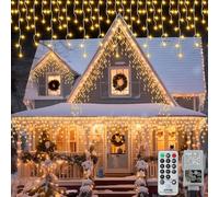 14M 360 LED Christmas Icicle Lights Outdoor Mains Powered with Remote | 8 Modes 72 Drops Icicle String Lights for Window Gazebo Balcony Roof Decor (Warm White)