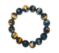 14MM Blue Tigers Eye Bracelet with Gold Eye, Fits for 8"-8.5" Wrist Men Women | Protection from Evil Gem | Natural Birthstone for June
