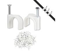 14mm Cable Clips with Steel Nails, Black Round Wire Clips Nail Fixings, Durable Plastic Cable Holders for RG6 RG59 Ethernet Cat5 Cat6 Speaker USB Wire Organizer, Wall Mount Tacks 100-Pack