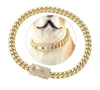 14mm Gold-Plated Stainless Steel Dog Training Collar With Diamond Buckle, Heavy-Duty Link Chain For Medium Dogs, Secure & Stylish Pet Necklace(20in)