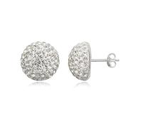 14MM Half Disco Ball Sterling Silver Stud Earrings - WHITE CRYSTAL. 14-WC