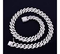 14mm Miami Cuban Choker Square Link Necklace Gold Silver Color Iced Out Cubic Zirconia Rock Hip Hop Style Men's Jewelry 22inch Silver