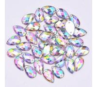 14mm Teardrop AB sew on Sparkly Flat Back Acrylic Rhinestone Large Bead Gem Crystal Clear Drop Pear Big Iridescent Sewing 2 Holes Cabochon Embellishment Clothing Craft Art Jewel Diamond lot (500 Pack)
