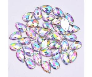 14mm Teardrop AB sew on Sparkly Flat Back Acrylic Rhinestone Large Bead Gem Crystal Clear Drop Pear Big Iridescent Sewing 2 Holes Cabochon Embellishment Clothing Craft Art Jewel Diamond lot (50 Pack)