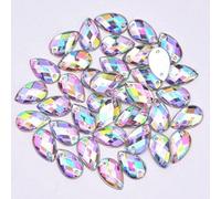 14mm Teardrop AB sew on Sparkly Flat Back Acrylic Rhinestone Large Bead Gem Crystal Clear Drop Pear Big Iridescent Sewing 2 Holes Cabochon Embellishment Clothing Craft Art Jewel Diamond lot (50 Pack)