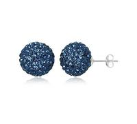 14MM WOMENS Sparkly Disco Ball Sterling Silver Stud Earrings - BLUE MONTANA