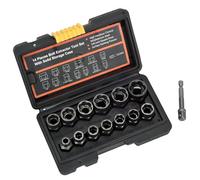 14pc Bolt & Nut Extractor Socket Set - 3/8" Drive for Broken, Stripped, Rusted Bolts - High Hardness Chrome Molybdenum Steel - Includes Power Drill Adapter & Storage Case