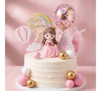 14pc Princess Cake Toppers Set with Foam Balls & Paper Inserts - Elegant Birthday Party Decorations for Women, Pink & White Castle Themed Cake Decor