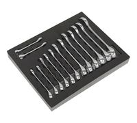 14pc STUBBY Short Handled Combination Spanner Set 12 Point Metric Ring Open Head