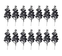 14PCS 8.7inch Christmas Picks 15-Branches Glitter Berries Stems Tree Topper Artificial Pastel Ornaments for DIY Xmas Wreath, Black