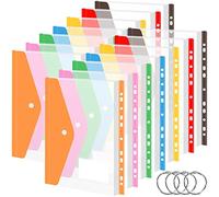 14PCS A4 Plastic Wallets Folders Punched Pockets PlasticDocument Files Waterproof Pockets Files Envelope Popper Wallets with Pocket for Home, Office, School, PlasticFile Folders & 4pcs Binding Ring