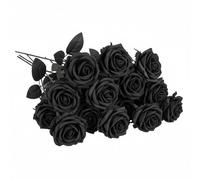 14PCS Black Roses, Artificial Black Flowers, Silk Fake Roses for Wedding Decor, Gothic Home Decoration, Halloween Party Arrangement