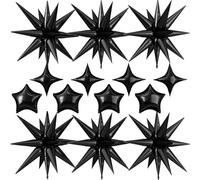 14pcs Black Star Balloons, Mixed Star Foil Balloon, 22Inch Explosion Stars Balloons with 10Inch Stars Shaped Balloon, for Birthday Graduation Anniversary Wedding Baby Shower Disco Party Decorations