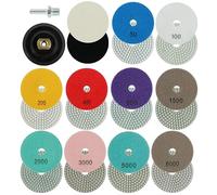 14Pcs Diamond Polishing Pads Kit 4 inch Wet/Dry for Granite Stone Polish Pad Kit for Granite Marble Concrete Stone Buffing Polishing,with Fine Wool Felt Pad M14 Backer Pad 50-8000 Grit