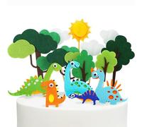 14pcs Dinosaur Cake Toppers, Non-Toxic Polymer Clay & Felt Decorations for Kids' Birthday Parties, Dinosaur-Themed Cupcakes & Cakes