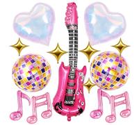 14PCS Disco Ball Balloons, Disco Ball Decorations, Party Decor Set with Hearts and Guitars, Disco Themed Balloon Collection for Events and Celebrations