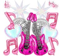 14PCS Disco Party Balloon Set -Pink Purple Guitar, Music Notes, Disco Ball & Shining Star Foil Balloons, Inflatable Decorations for 80s Rock & Roll, K-pop & Dance Birthday Parties