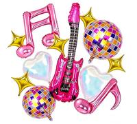 14Pcs Disco Party Decorations Balloons Set, Pink Music Note & Guitar Foil Balloons, 4D Shining Colourful Disco Balloons for 80s Rock&Roll, Dancing Queen Party, Music Concert Dance Birthday Decorations