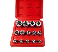 14Pcs Female E-Torx Star Socket Set, 1/4, 3/8, 1/2 in Drive,Female External Star Socket Set E4-E24 Torque Socket Set with Red Case