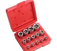 14PCS Female E-Torx Star Socket Set With Case, 1/4", 3/8", 1/2" Drive External Star E4-E24 Torque Set for Motorcycle Car Vehicle