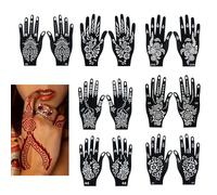 14PCS Glitter Tattoo Stencils Kit, Self Adhesive Henna Stencils for Hand, Reusable Hand Shape Indian Arabian Tattoo Stickers for Women Girls, Art Body Painting