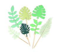 14Pcs Glittery Tropical Leaves Cake Topper Tropical Greenery Cake Topper Palm Leafes Party Supplies for Jungle Hawaiian Theme Birthday Party Decor Safari Baby Shower Decor