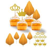 14Pcs Gold Cake Topper Decorations, Birthday Cupcake Toppers, Crown Cupcake Toppers for Coronation Party, Birthday Party, Wedding Party