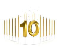 14PCS Gold Candle Cake Decorations, 10th Birthday Candles, Number 10 Candle, 3D Shape Gold Candles, Cake Topper Decorative for Anniversary, Wedding, Graduation Parties, Birthday Party