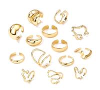 14PCS Gold Silver Chunky Rings for Women, Gold Silver Knuckle Rings Stackable Knuckle Joint Ring Thick Open Thumb Finger Rings for Women Teen Girls (Gold)