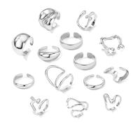 14PCS Gold Silver Chunky Rings for Women, Gold Silver Knuckle Rings Stackable Knuckle Joint Ring Thick Open Thumb Finger Rings for Women Teen Girls (Silver)