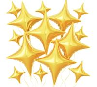 14Pcs Gold Star Balloons, 24 Inch & 10 Inch Four Angle Star Foil Balloons for Baby Shower Graduation Anniversary Wedding Decorations