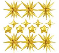 14pcs Gold Star Balloons, Mixed Star Foil Balloon, 22Inch Explosion Stars Balloons with 10Inch Stars Shaped Balloon, for Birthday Graduation Anniversary Wedding Baby Shower Disco Party Decorations